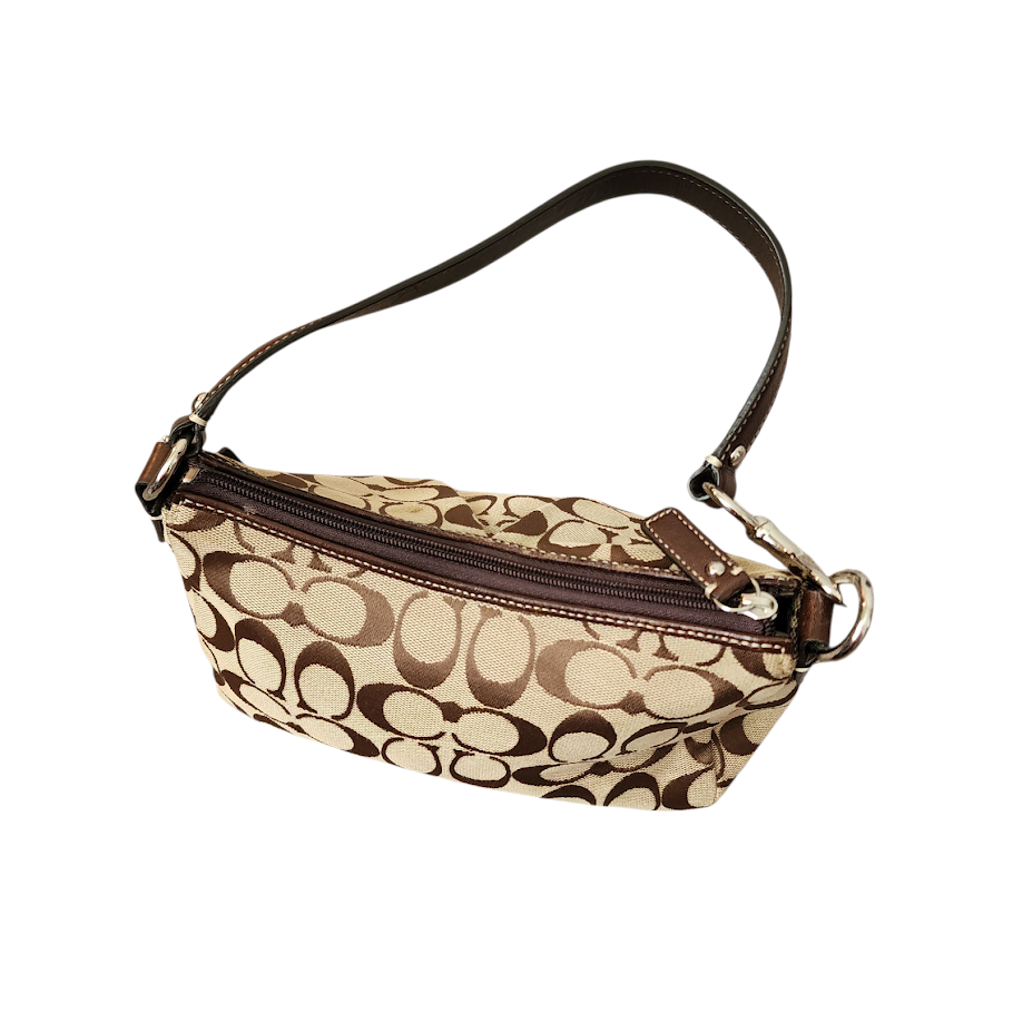 COACH Signature C Pleated Mini Purse Brown Monogram Shoulder Bag Y2K