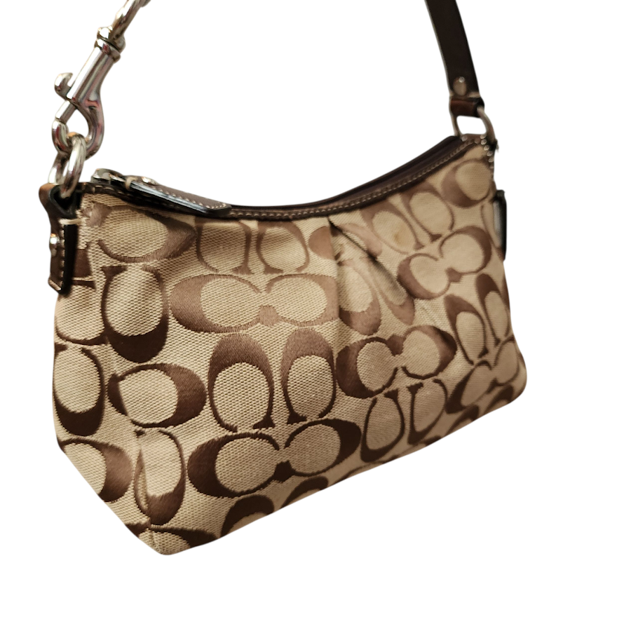 COACH Signature C Pleated Mini Purse Brown Monogram Shoulder Bag Y2K