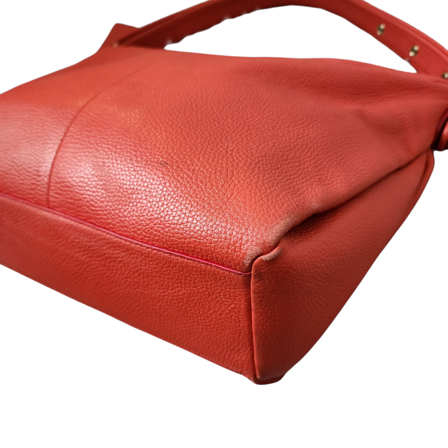 COACH Dufflette Leather Hobo Shoulder Bag Red Slouchy Large Tote