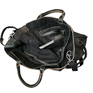 FREE PEOPLE Leslie Tote Leather Shoulder Crossbody Bag Black/Chocolate Distressed XL