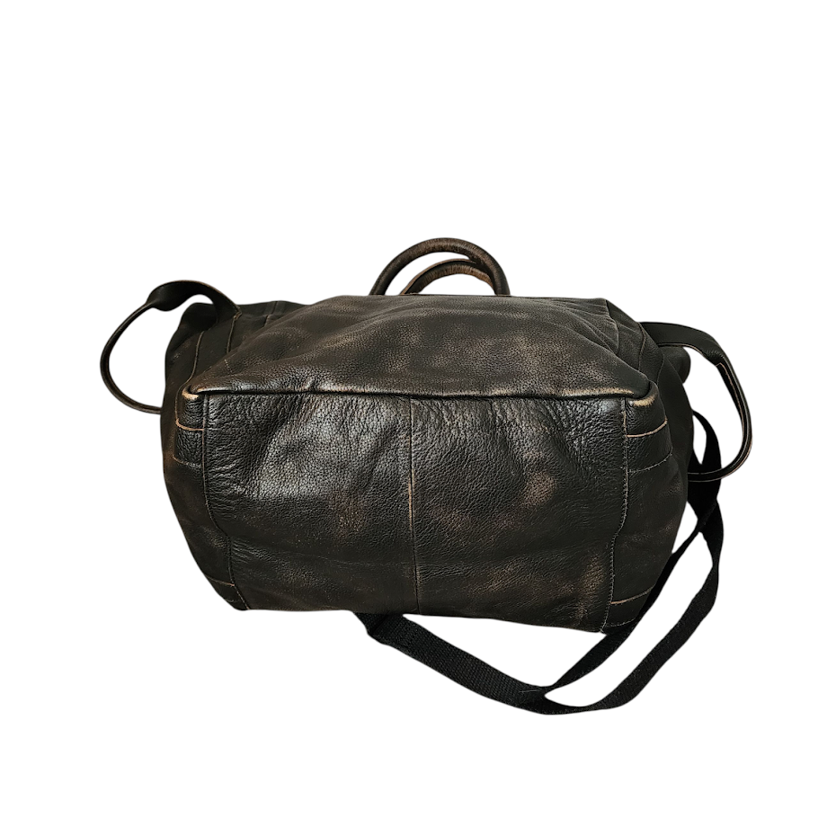 FREE PEOPLE Leslie Tote Leather Shoulder Crossbody Bag Black/Chocolate Distressed XL