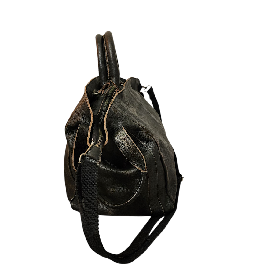 FREE PEOPLE Leslie Tote Leather Shoulder Crossbody Bag Black/Chocolate Distressed XL