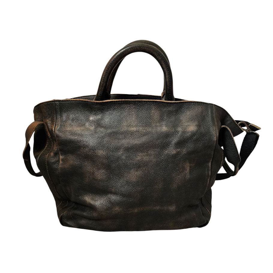 FREE PEOPLE Leslie Tote Leather Shoulder Crossbody Bag Black/Chocolate Distressed XL