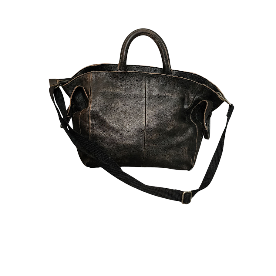 FREE PEOPLE Leslie Tote Leather Shoulder Crossbody Bag Black/Chocolate Distressed XL