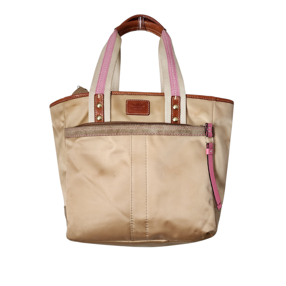 COACH Hamptons Weekend Gold Satin Mini Tote Pink Trim Shoulder Bag