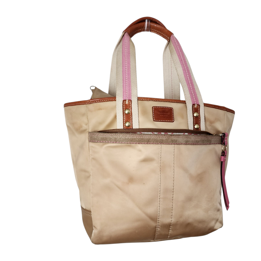 COACH Hamptons Weekend Gold Satin Mini Tote Pink Trim Shoulder Bag