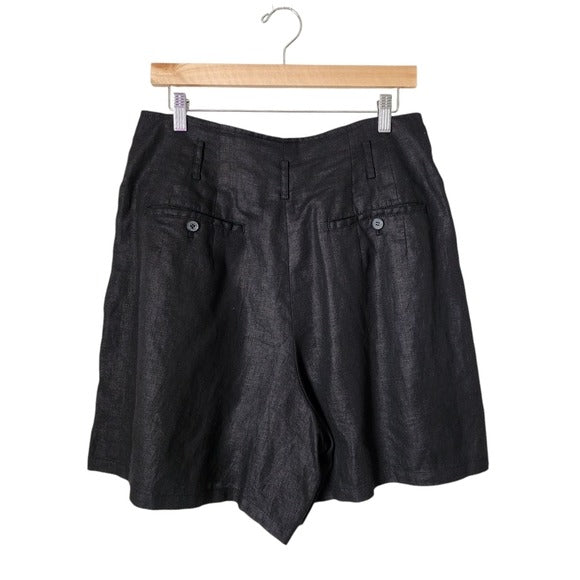REBECCA TAYLOR 100% linen lagenlook black cut out high rise flowy shorts 10