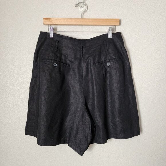 REBECCA TAYLOR 100% linen lagenlook black cut out high rise flowy shorts 10