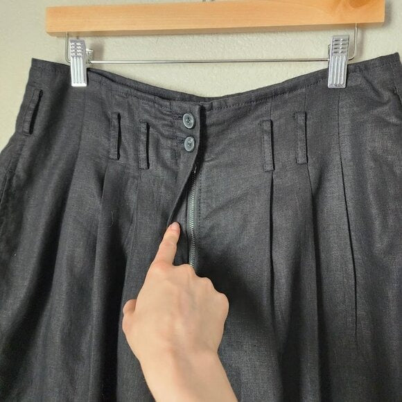 REBECCA TAYLOR 100% linen lagenlook black cut out high rise flowy shorts 10