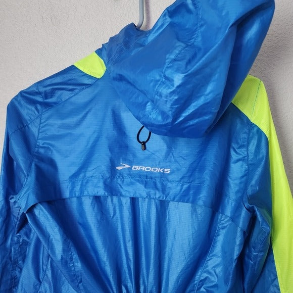 BROOKS Shelter Technology Running Jacket Hooded Windbreaker Full Zip in blue XS