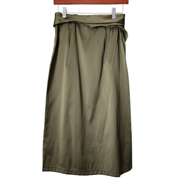 3.1 PHILLIP LIM bow wrap waist midi skirt in satin olive green 2