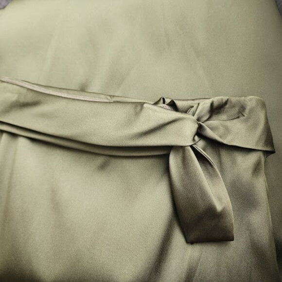 3.1 PHILLIP LIM bow wrap waist midi skirt in satin olive green 2
