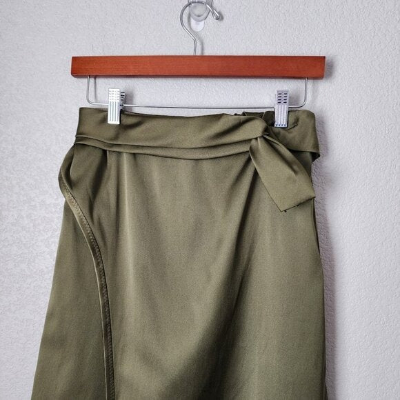 3.1 PHILLIP LIM bow wrap waist midi skirt in satin olive green 2