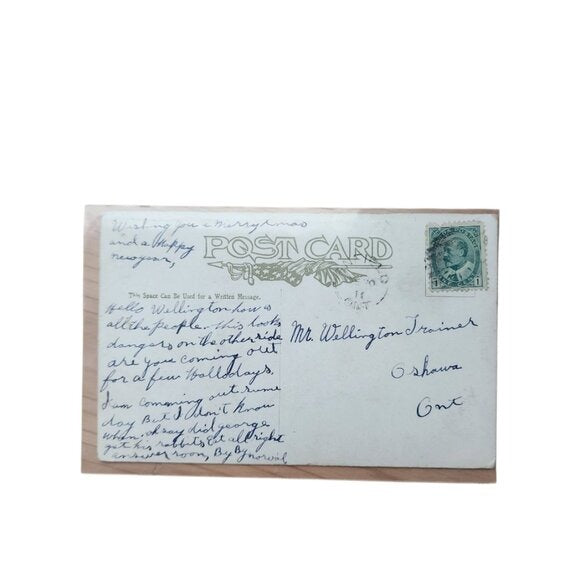 ANTIQUE 1900s Canadian Postcard with King Edward VII 1¢ Green Stamp Posted