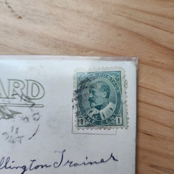 ANTIQUE 1900s Canadian Postcard with King Edward VII 1¢ Green Stamp Posted