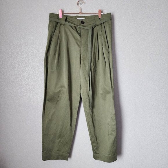 A.L.C. Alma High Rise Trousers tie waist pleated straight leg pant olive 6