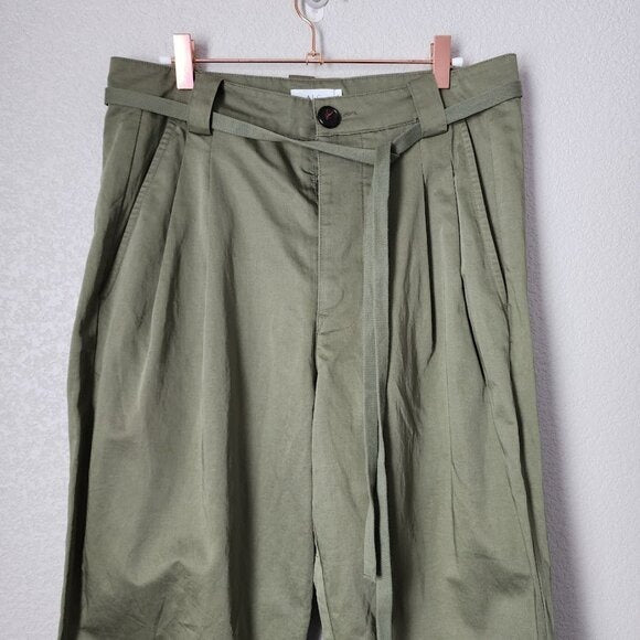 A.L.C. Alma High Rise Trousers tie waist pleated straight leg pant olive 6