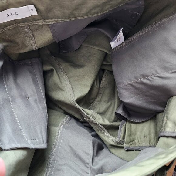 A.L.C. Alma High Rise Trousers tie waist pleated straight leg pant olive 6