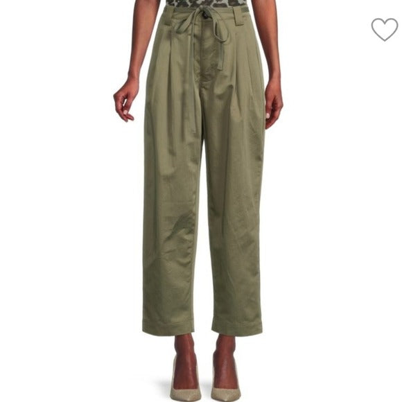 A.L.C. Alma High Rise Trousers tie waist pleated straight leg pant olive 6