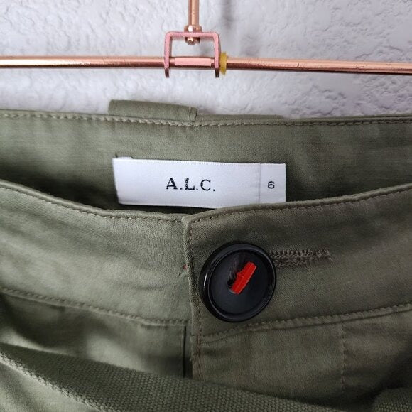 A.L.C. Alma High Rise Trousers tie waist pleated straight leg pant olive 6