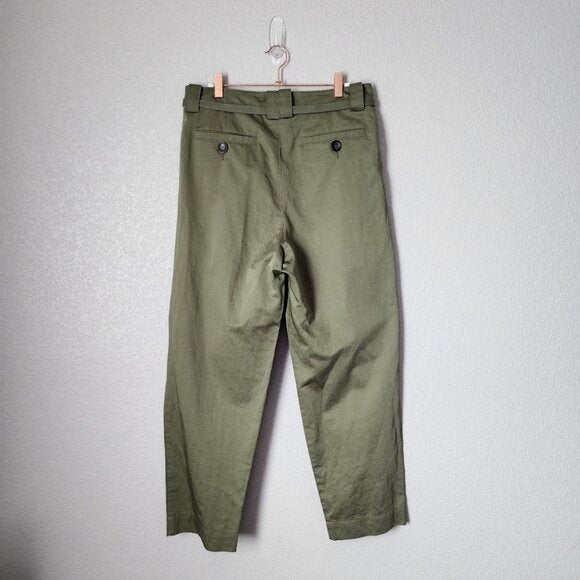 A.L.C. Alma High Rise Trousers tie waist pleated straight leg pant olive 6