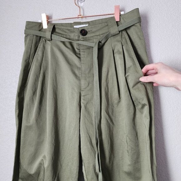 A.L.C. Alma High Rise Trousers tie waist pleated straight leg pant olive 6