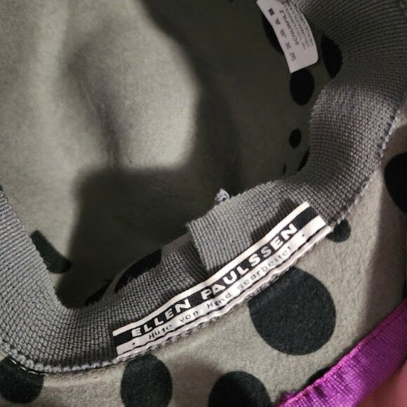 ELLEN PAULSSEN 100% wool Germany polkadot fedora hat grey purple