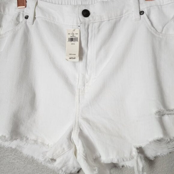 AERIE light weight denim pull on shorts in white NEW size XL