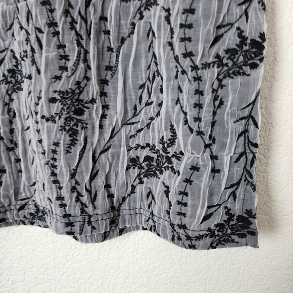 VUE POINT VINTAGE 90s Crinkle Mesh Sheer Tank Top Black Floral Overlay S