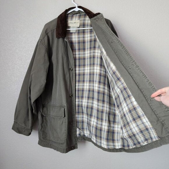VTG EDDIE BAUER Field Barn Jacket Canvas Chore Coat Corduroy Collar Utility M