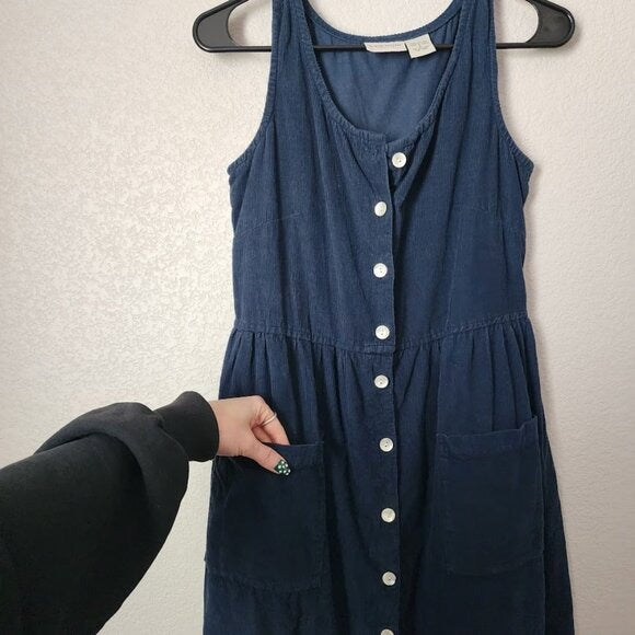 VTG THE VERMONT COUNTRY STORE Button Front Maxi Dress Corduroy Indigo Blue S