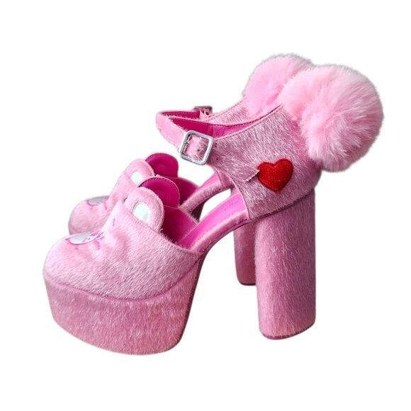 DOLLS KILL X CARE BEARS Ball Of Fluff Platform Shoes pink size 8