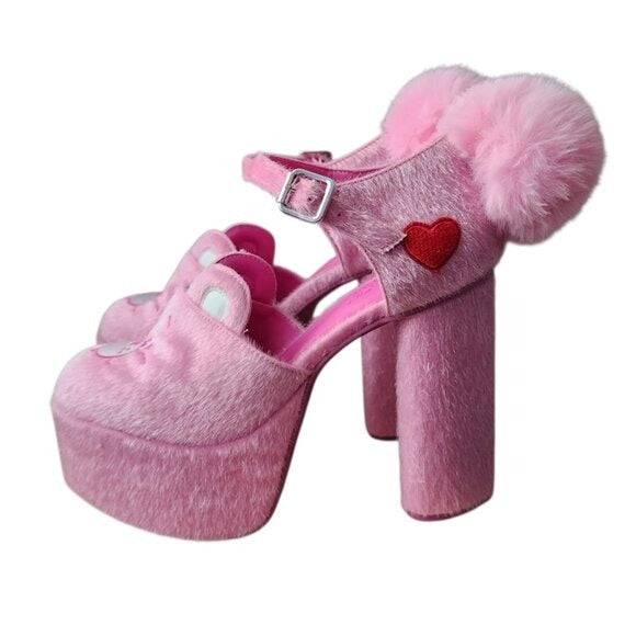 DOLLS KILL X CARE BEARS Ball Of Fluff Platform Shoes pink size 8