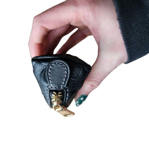 COACH Black Leather Embossed Signature C Pencil Case Zippered Pouch