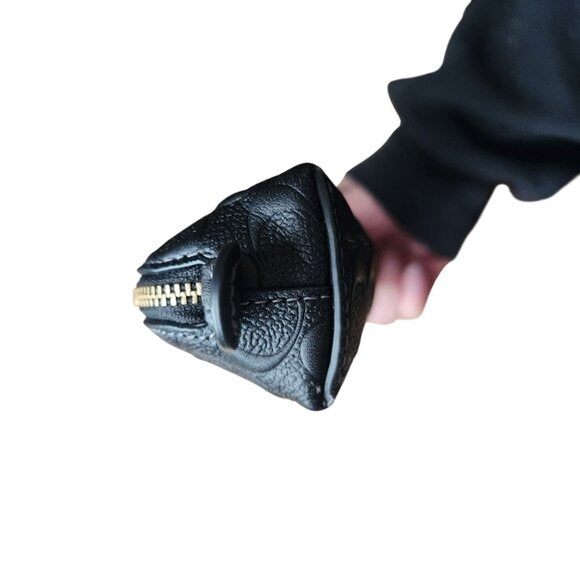 COACH Black Leather Embossed Signature C Pencil Case Zippered Pouch