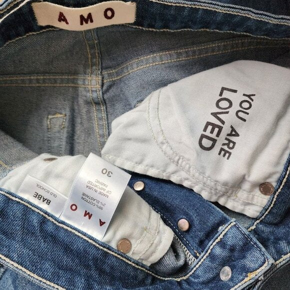AMO Babe Side Pipe Slim Straight Raw hem jeans in Old School dark wash size 30