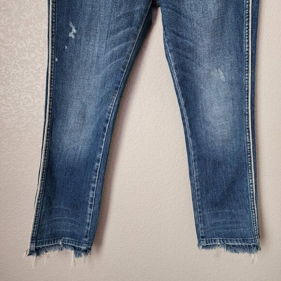 AMO Babe Side Pipe Slim Straight Raw hem jeans in Old School dark wash size 30