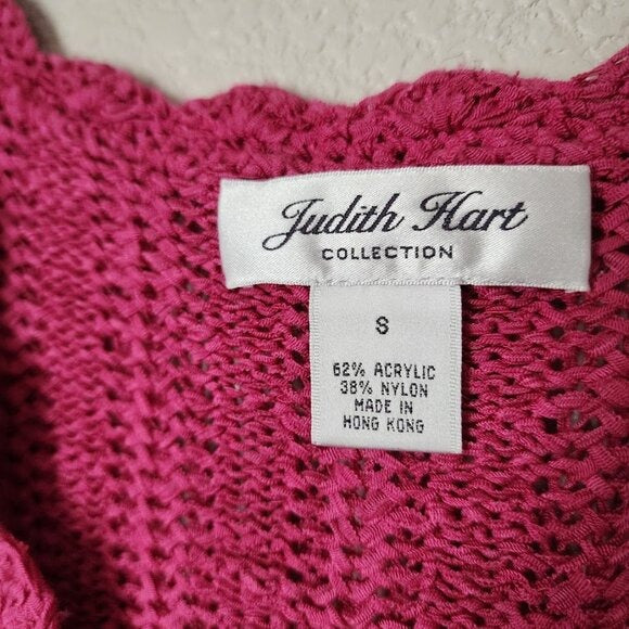 JUDITH HART VINTAGE 90s Pink Scallop Open Knit Button Cardigan Sweater Size M