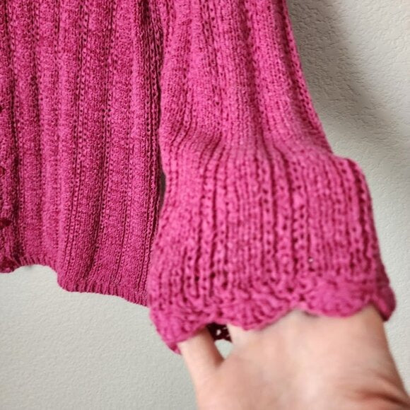 JUDITH HART VINTAGE 90s Pink Scallop Open Knit Button Cardigan Sweater Size M