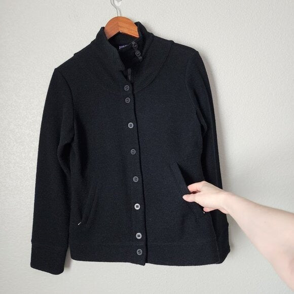 IBEX Merino Wool Blend Carrie Button up shacket cardigan in black size L