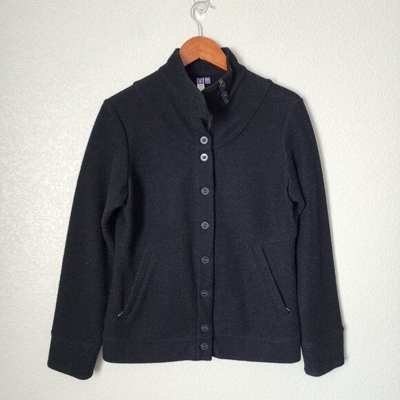 IBEX Merino Wool Blend Carrie Button up shacket cardigan in black size L