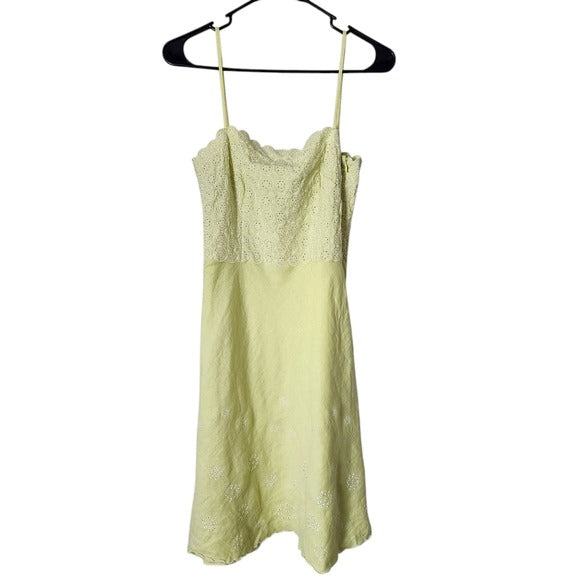 ANN TAYLOR x VINTAGE 100% linen dress lemon eyelet scalloped print summer 2