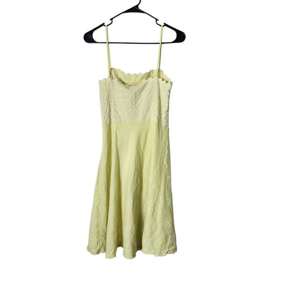 ANN TAYLOR x VINTAGE 100% linen dress lemon eyelet scalloped print summer 2