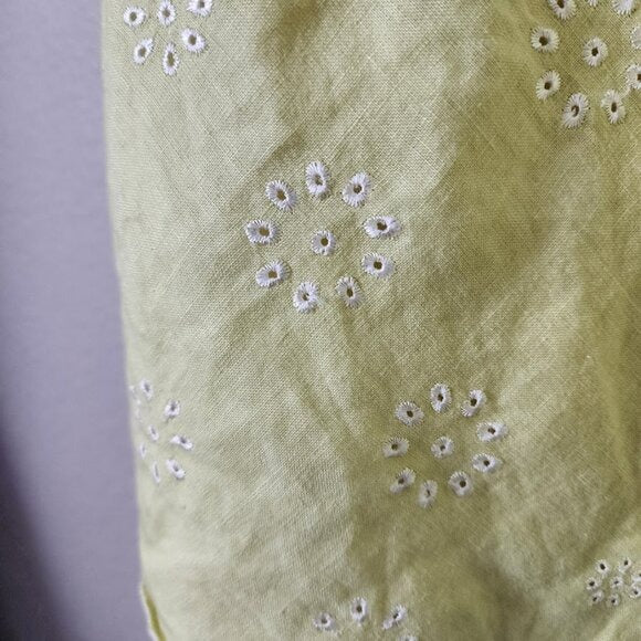 ANN TAYLOR x VINTAGE 100% linen dress lemon eyelet scalloped print summer 2