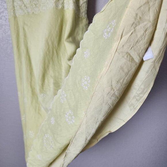 ANN TAYLOR x VINTAGE 100% linen dress lemon eyelet scalloped print summer 2