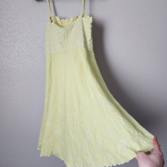 ANN TAYLOR x VINTAGE 100% linen dress lemon eyelet scalloped print summer 2