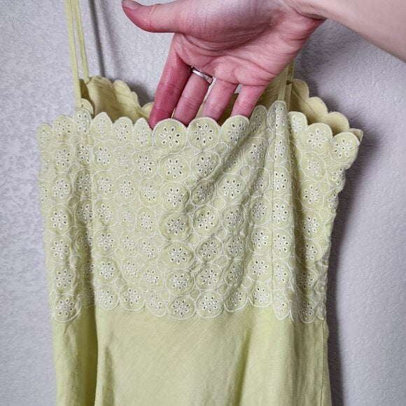 ANN TAYLOR x VINTAGE 100% linen dress lemon eyelet scalloped print summer 2