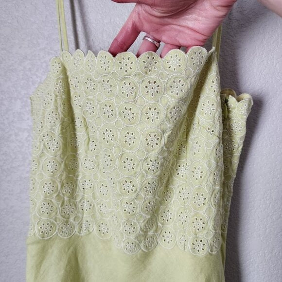 ANN TAYLOR x VINTAGE 100% linen dress lemon eyelet scalloped print summer 2