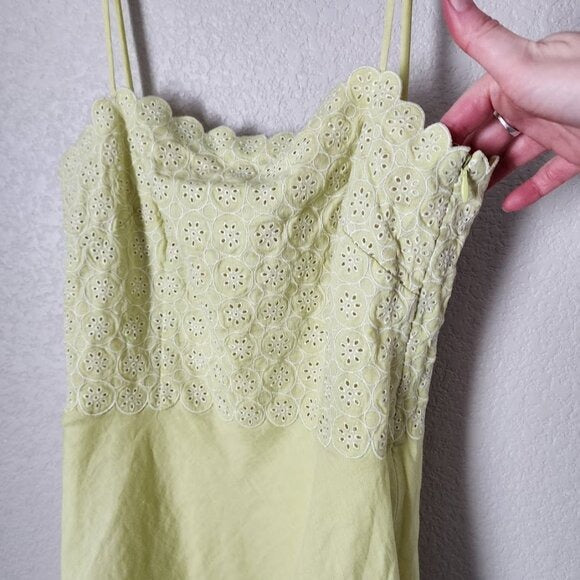 ANN TAYLOR x VINTAGE 100% linen dress lemon eyelet scalloped print summer 2