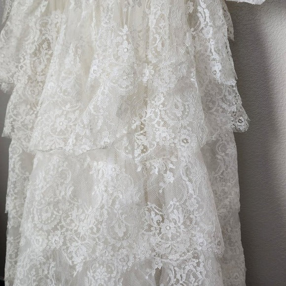 ALFRED ANGELO VTG Cupcake Ruffle Lace Wedding Gown Long Sleeve Sweetheart
